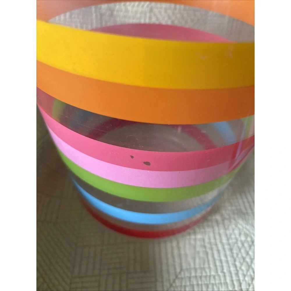 Clear Acrylic Rainbow Stripe Wastebasket Tissue Box Cover Bathroom Set